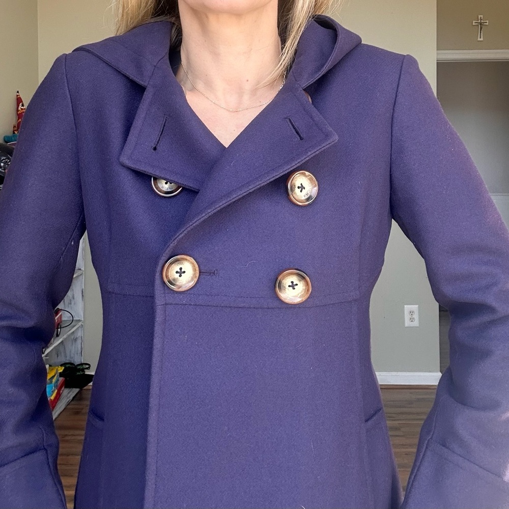 Michael Kors Women’s Size 6 Double-Breasted Plum Pea Coat w/Hood - Picture 4 of 9